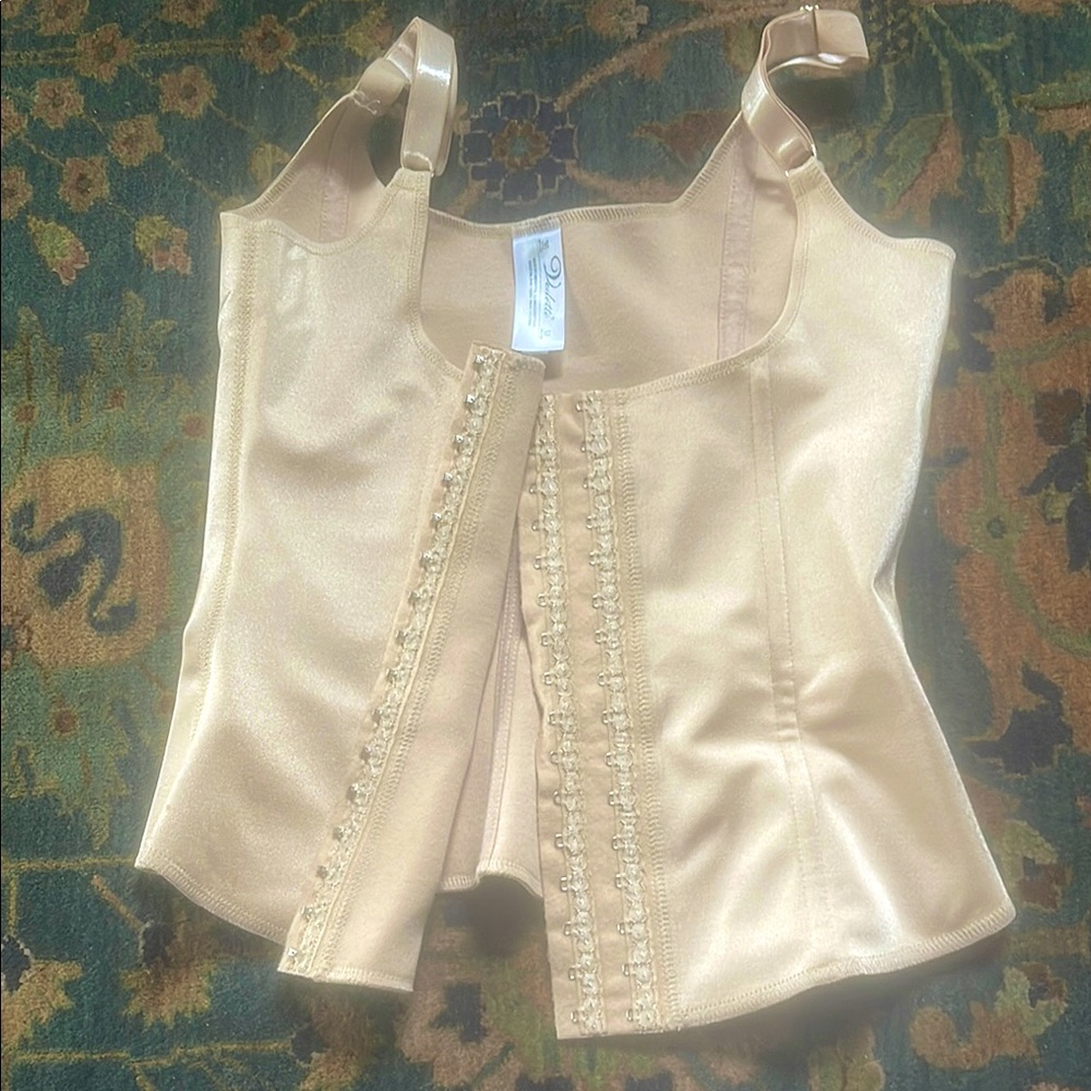 Tan Heavy Duty Shapewear over bust, adjustable shoulder straps.